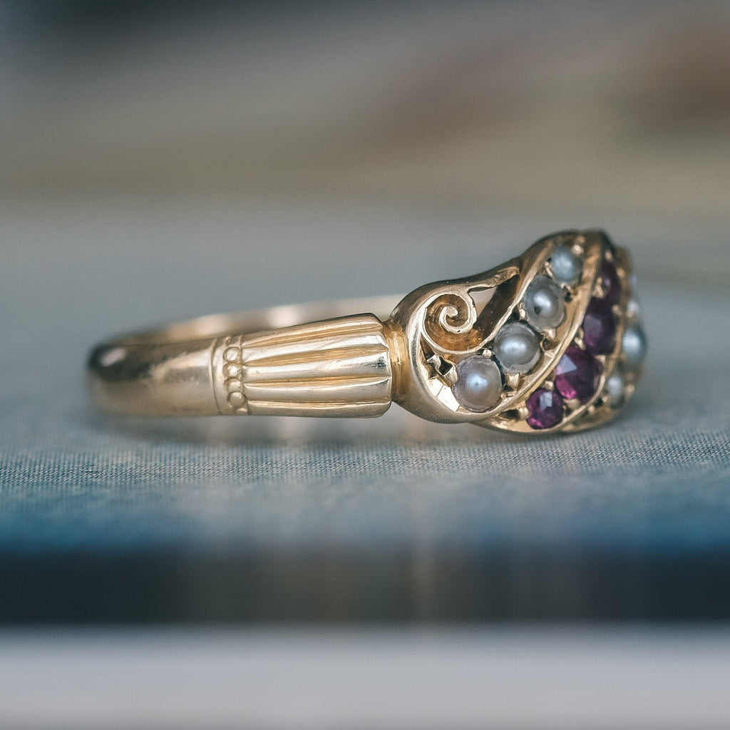 Victorian Ruby & Pearl Scroll Ring – Lost Owl Jewelry