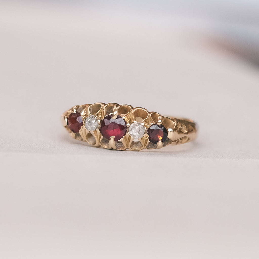 Victorian Ruby Scroll Ring - Lost Owl Jewelry