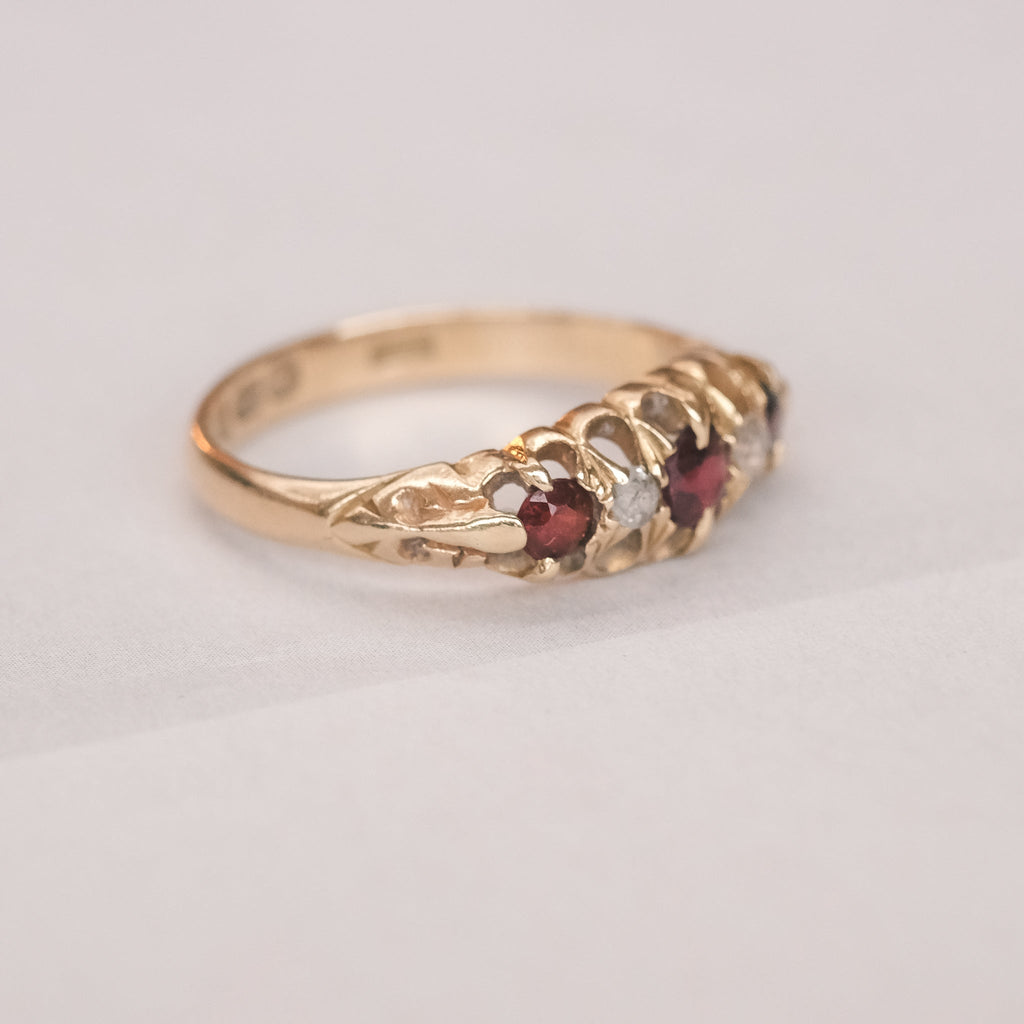 Victorian Ruby Scroll Ring - Lost Owl Jewelry