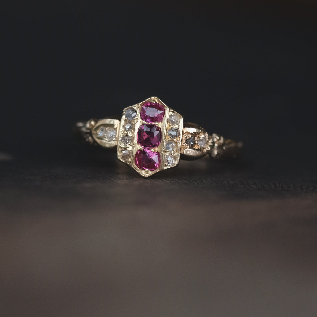 Victorian Ruby Shield Ring - Lost Owl Jewelry