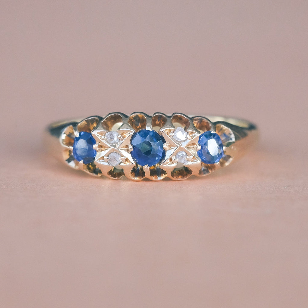 Victorian Sapphire & Diamond Belcher Ring - Lost Owl Jewelry