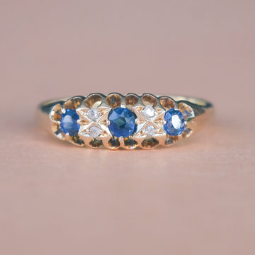 Victorian Sapphire & Diamond Belcher Ring - Lost Owl Jewelry