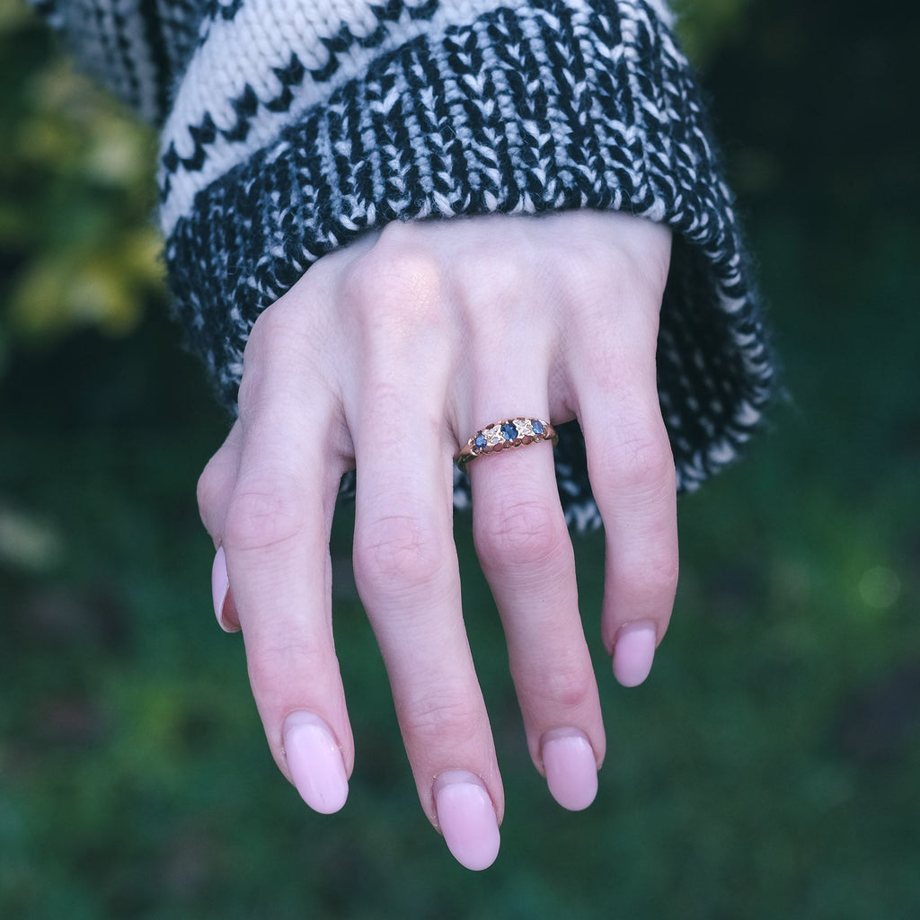 Victorian Sapphire & Diamond Belcher Ring - Lost Owl Jewelry