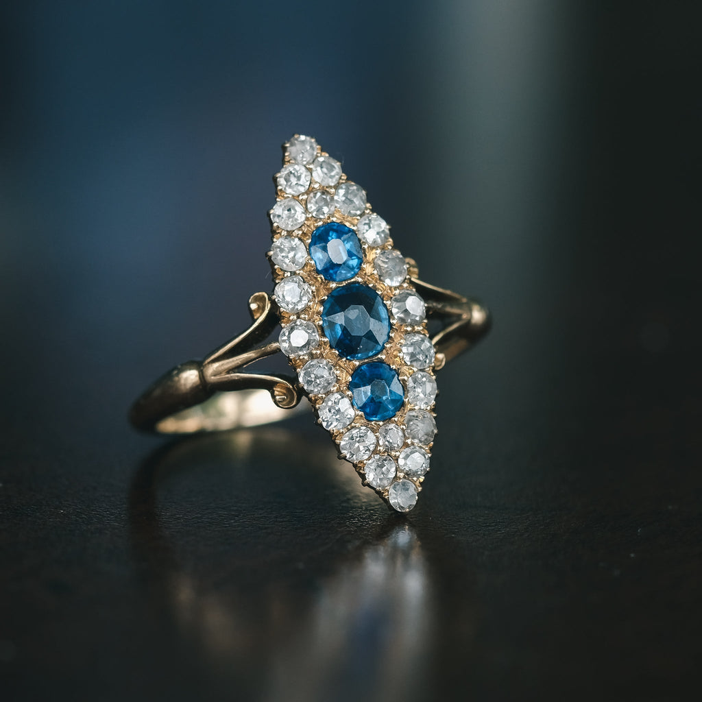 Victorian Sapphire Marquise Ring - Lost Owl Jewelry