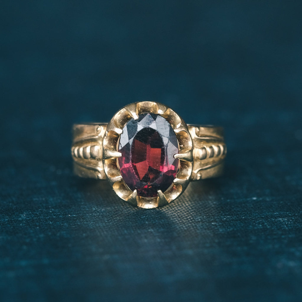Victorian Scalloped Garnet Ring - Lost Owl Jewelry