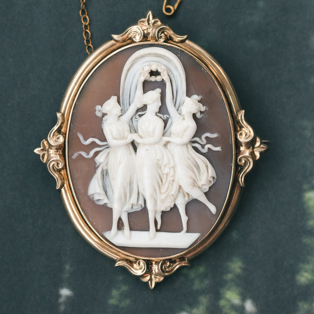 Victorian "The Three Graces" Cameo Brooch - Lost Owl Jewelry