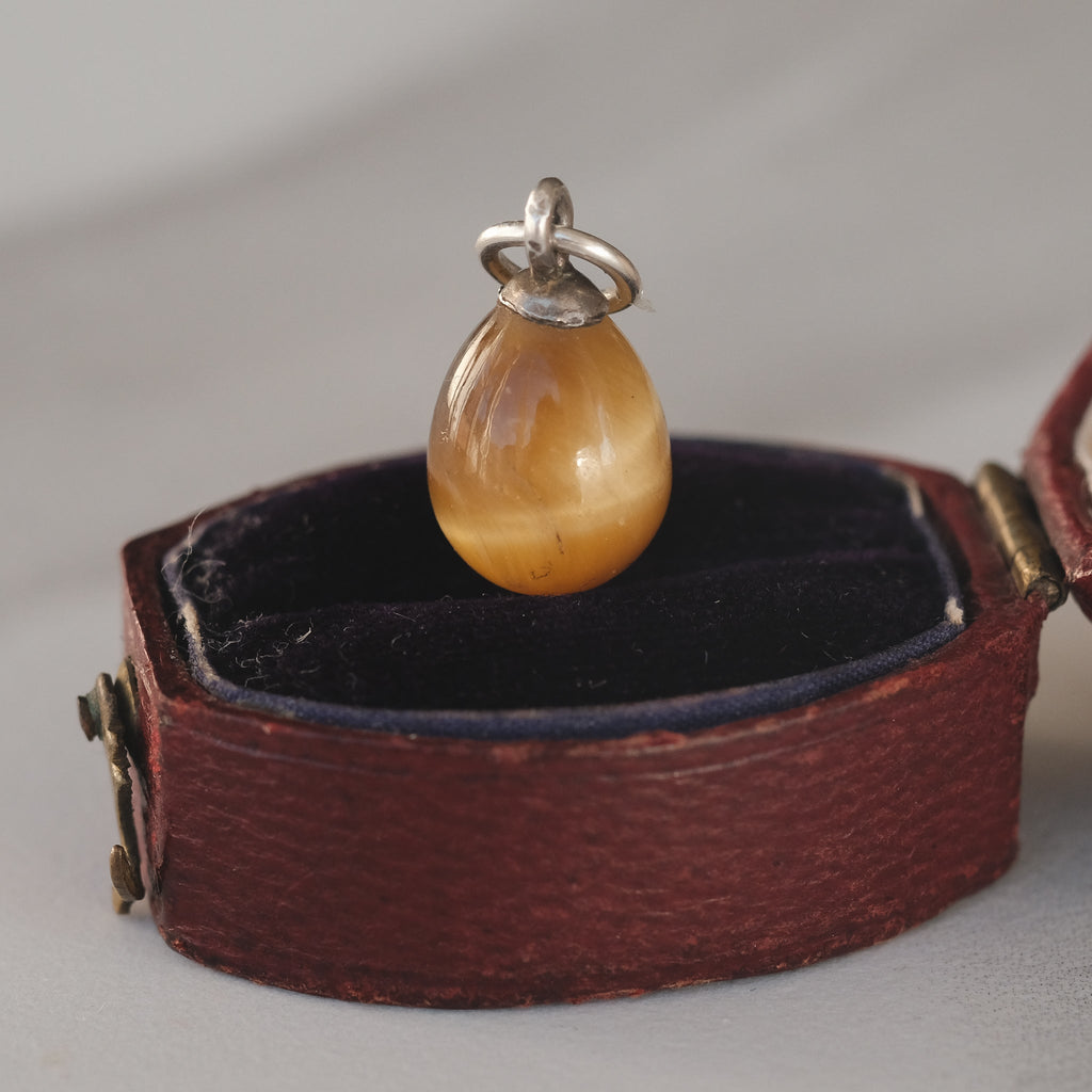 Victorian Tiger's Eye Egg Pendant - Lost Owl Jewelry