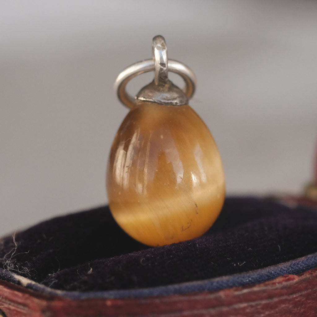 Victorian Tiger's Eye Egg Pendant - Lost Owl Jewelry