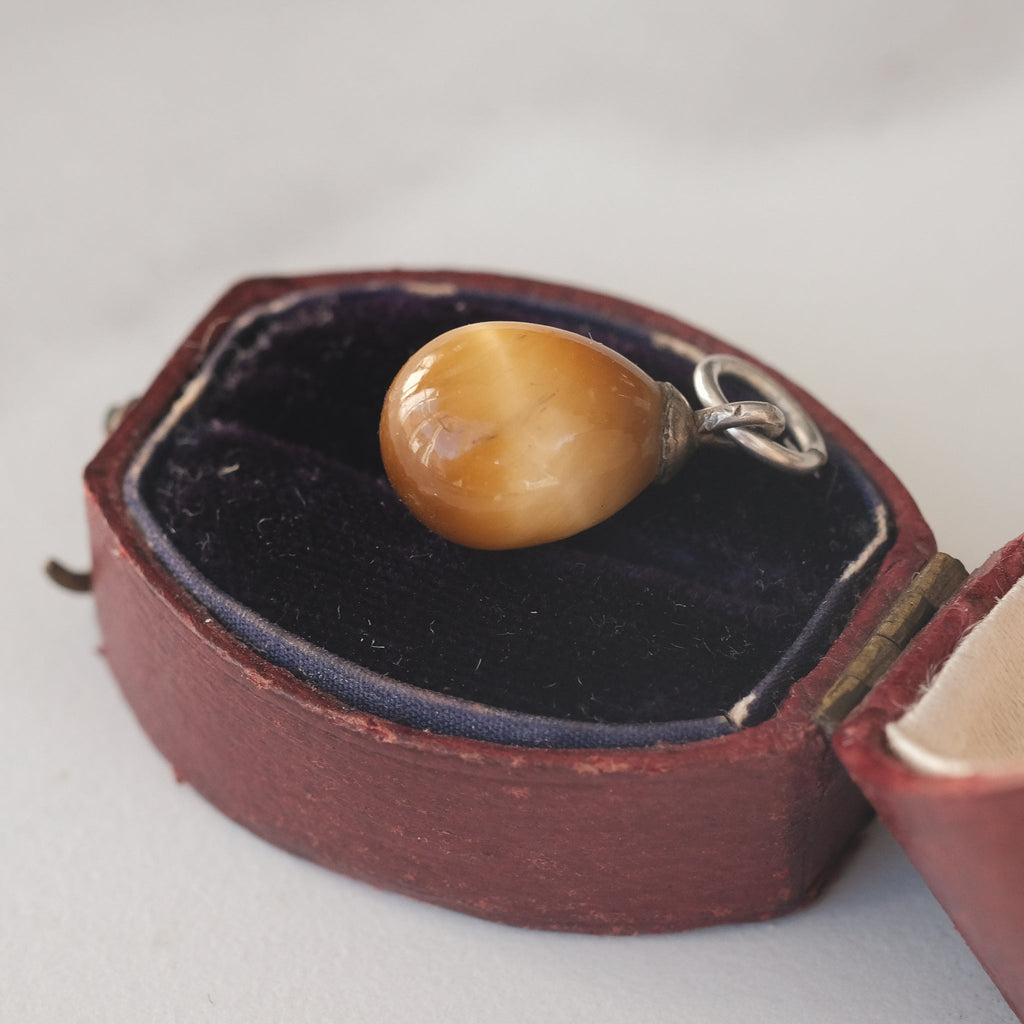 Victorian Tiger's Eye Egg Pendant - Lost Owl Jewelry