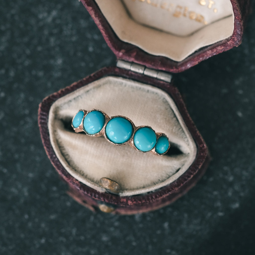 Victorian Turquoise Half - Hoop Ring - Lost Owl Jewelry