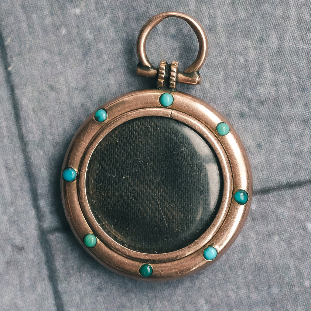 Victorian Turquoise Round Locket - Lost Owl Jewelry