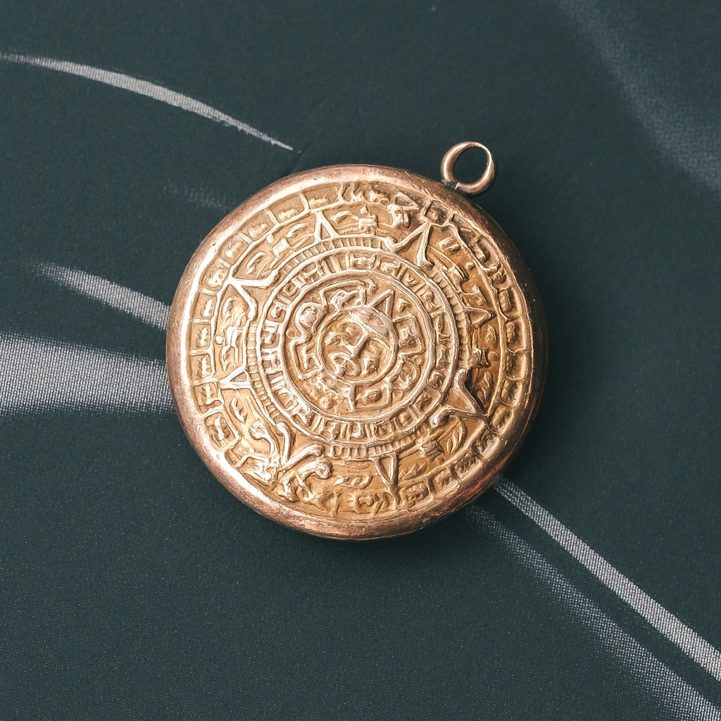 Vintage Aztec Calendar Pendant - Lost Owl Jewelry