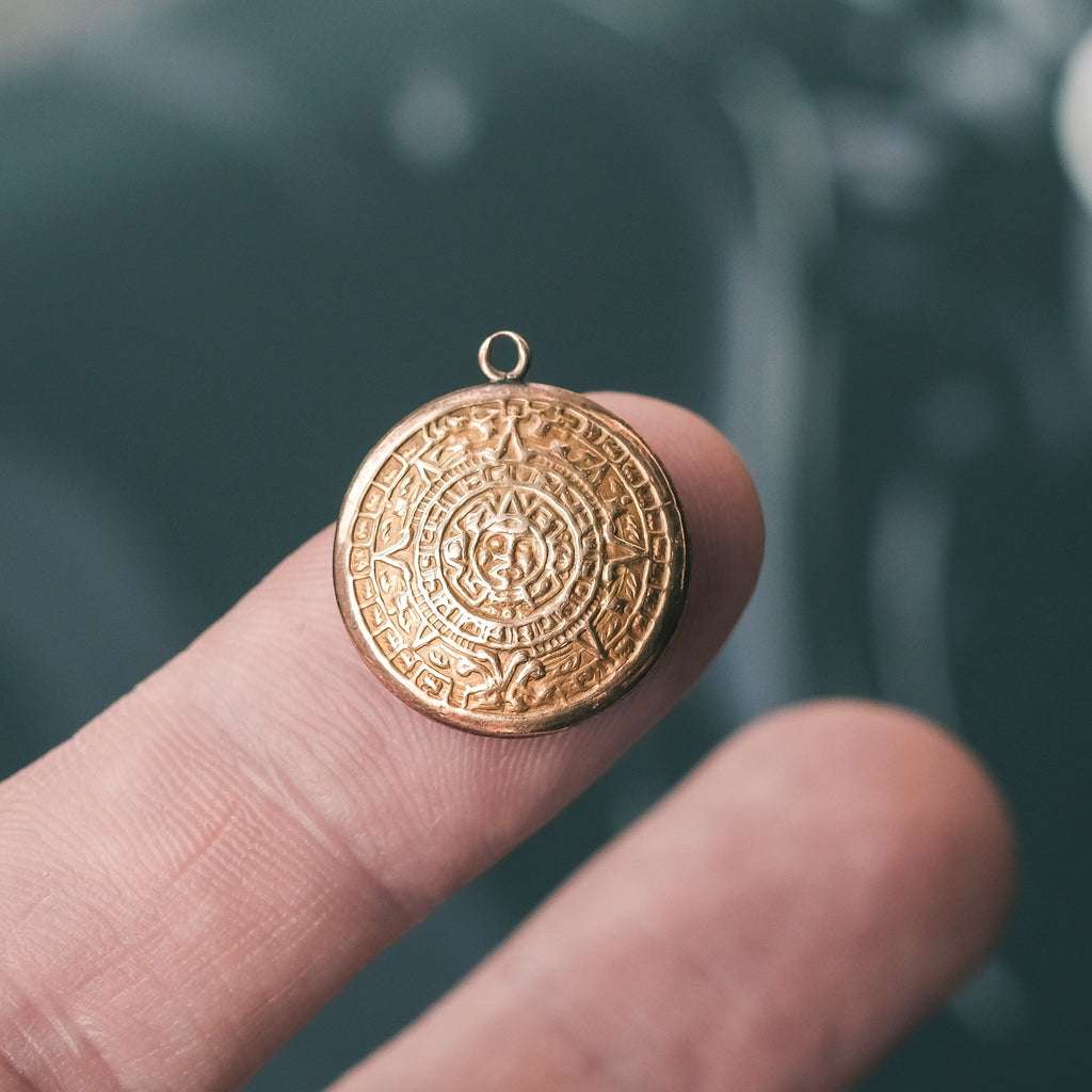 Vintage Aztec Calendar Pendant - Lost Owl Jewelry