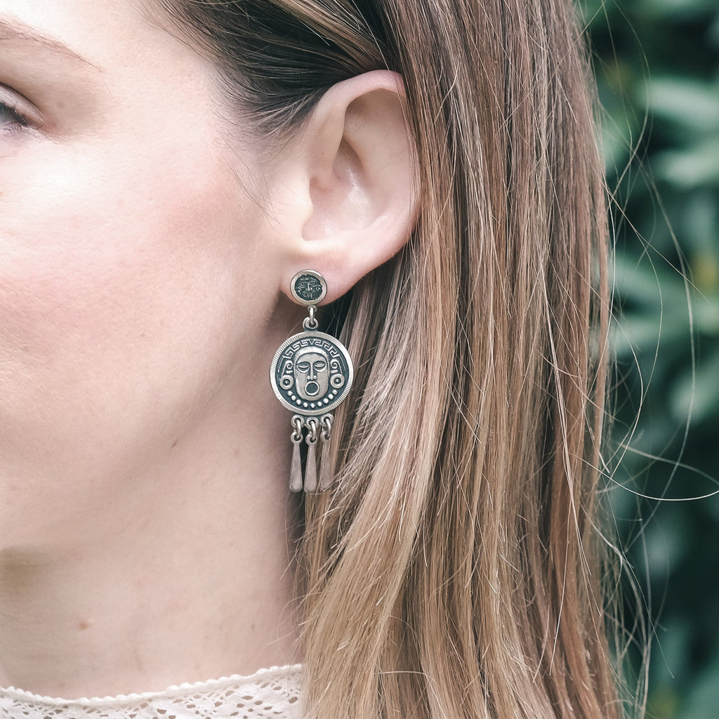 Vintage Aztec Mask Earrings - Lost Owl Jewelry