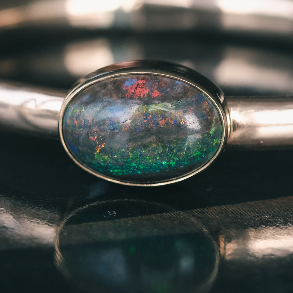 Vintage Black Opal Bangle - Lost Owl Jewelry