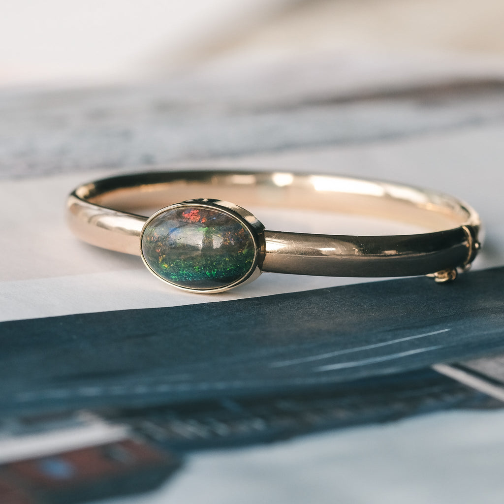 Vintage Black Opal Bangle - Lost Owl Jewelry