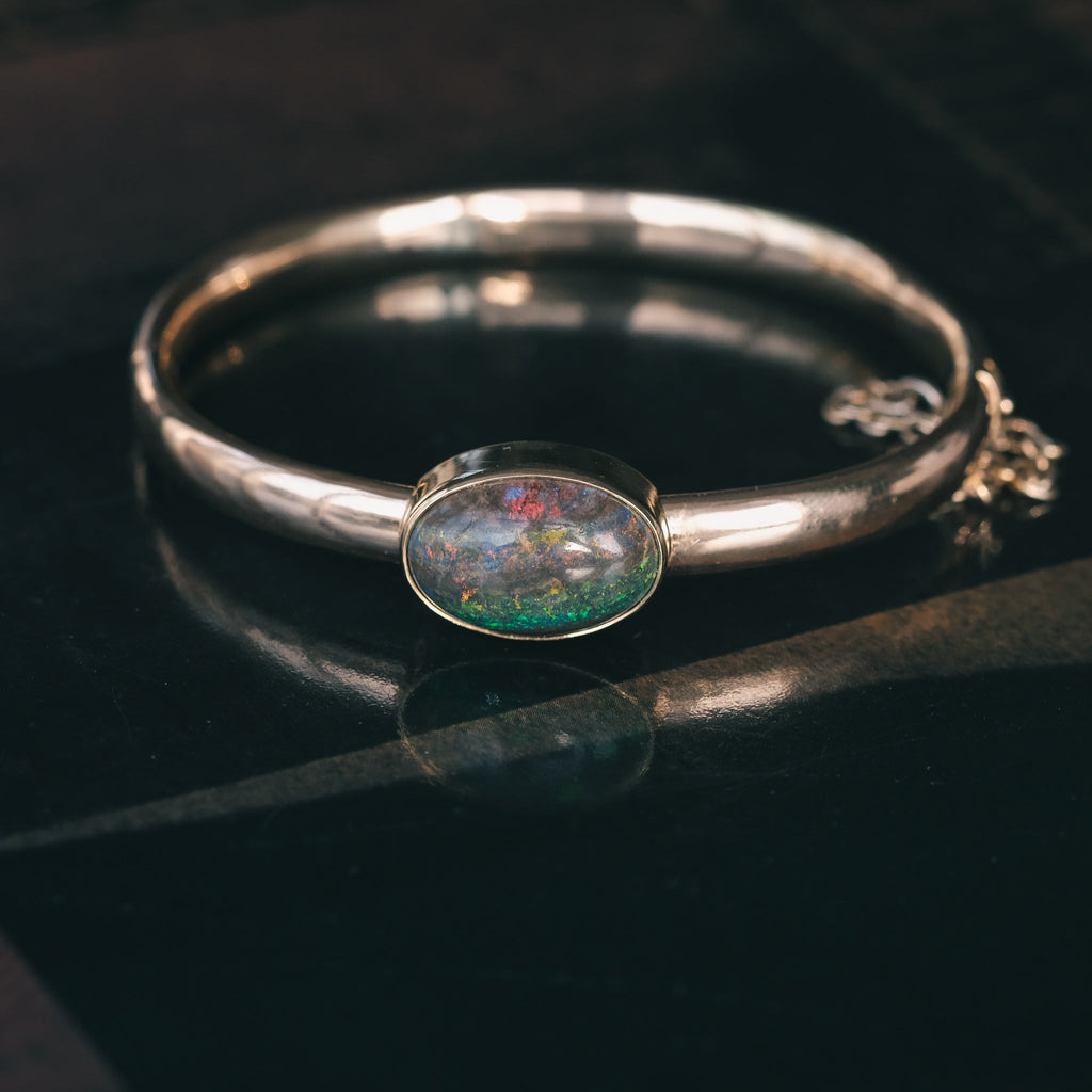 Vintage Black Opal Bangle - Lost Owl Jewelry