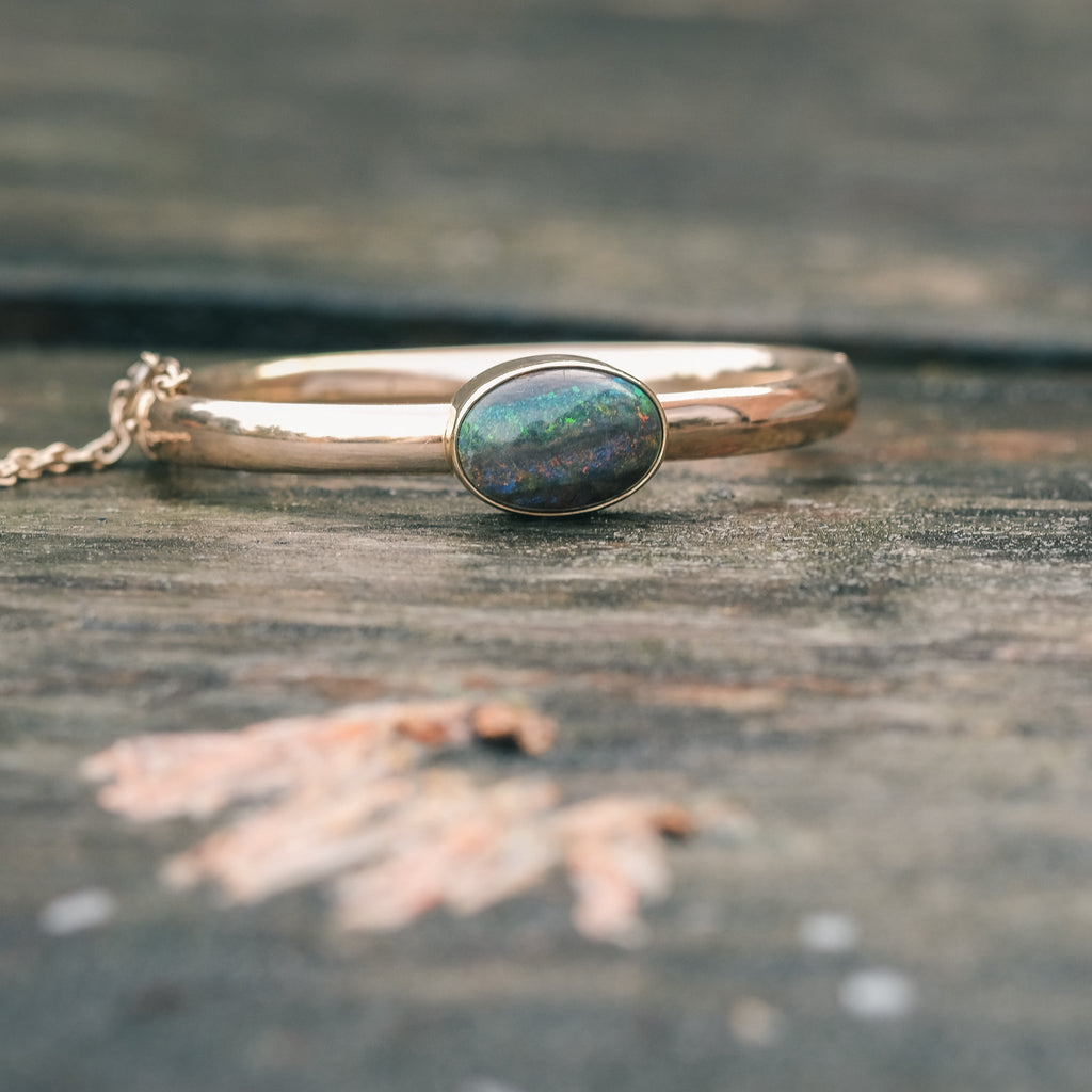 Vintage Black Opal Bangle - Lost Owl Jewelry