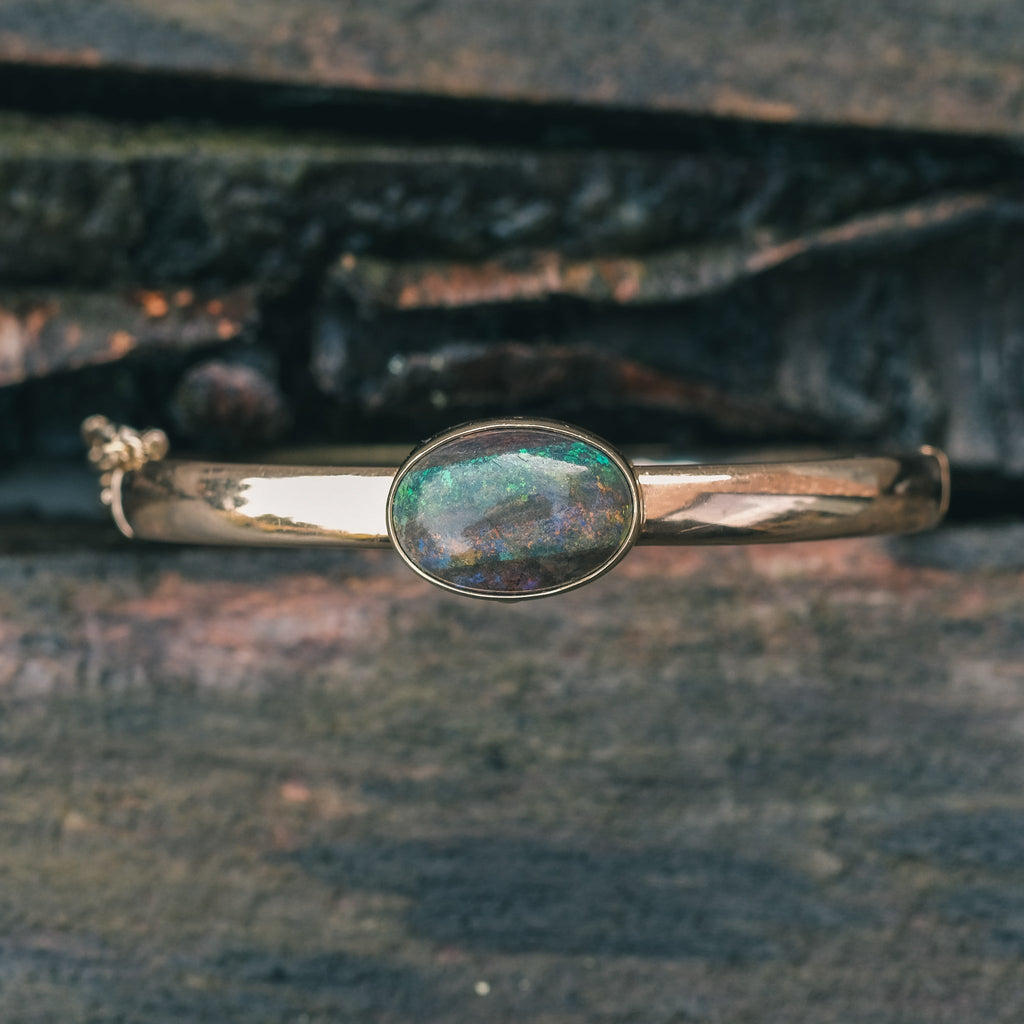 Vintage Black Opal Bangle - Lost Owl Jewelry