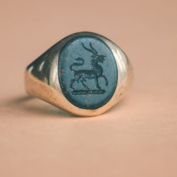 Vintage Bloodstone Antelope Intaglio Ring - Lost Owl Jewelry