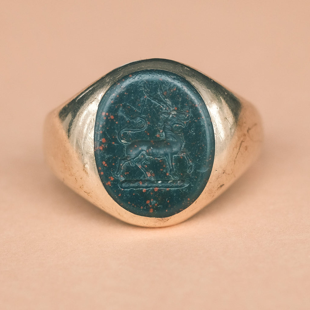 Vintage Bloodstone Antelope Intaglio Ring - Lost Owl Jewelry