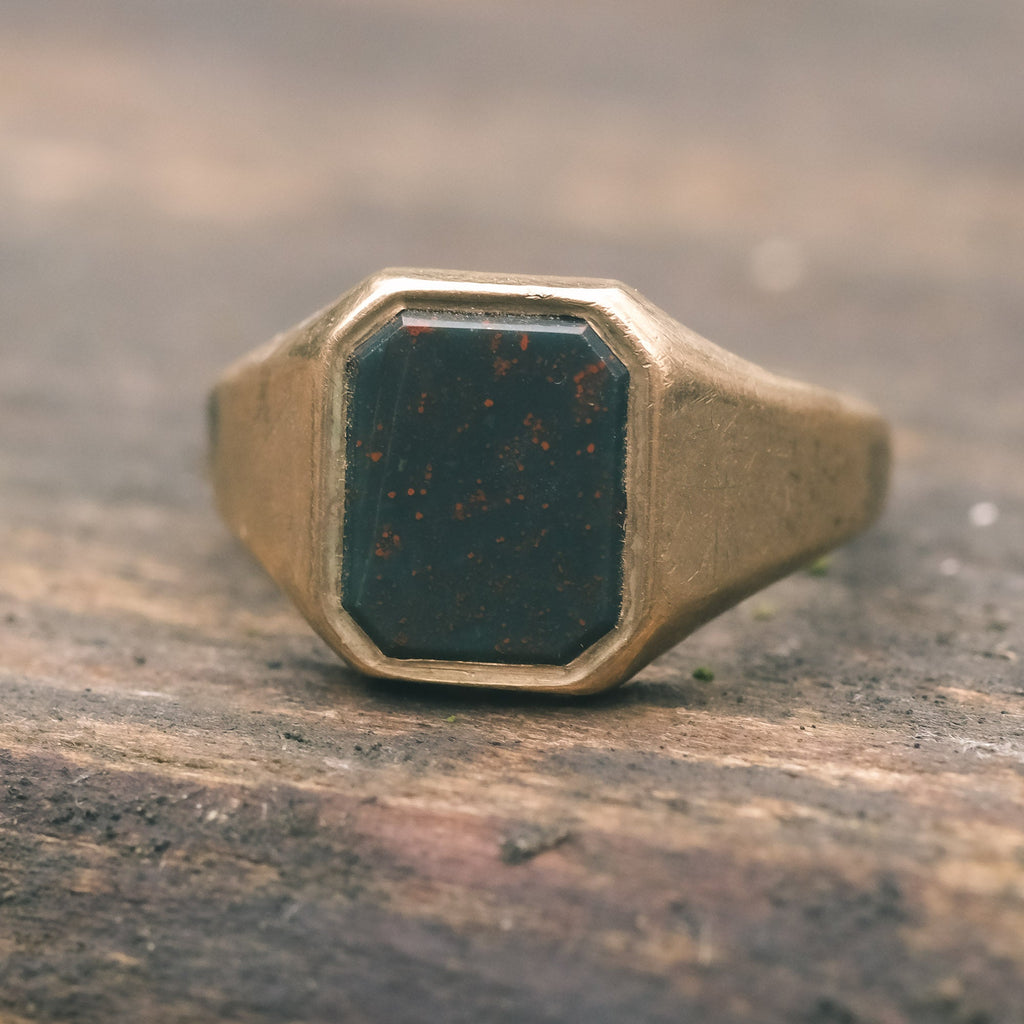 Vintage Bloodstone Octagon Signet Ring - Lost Owl Jewelry