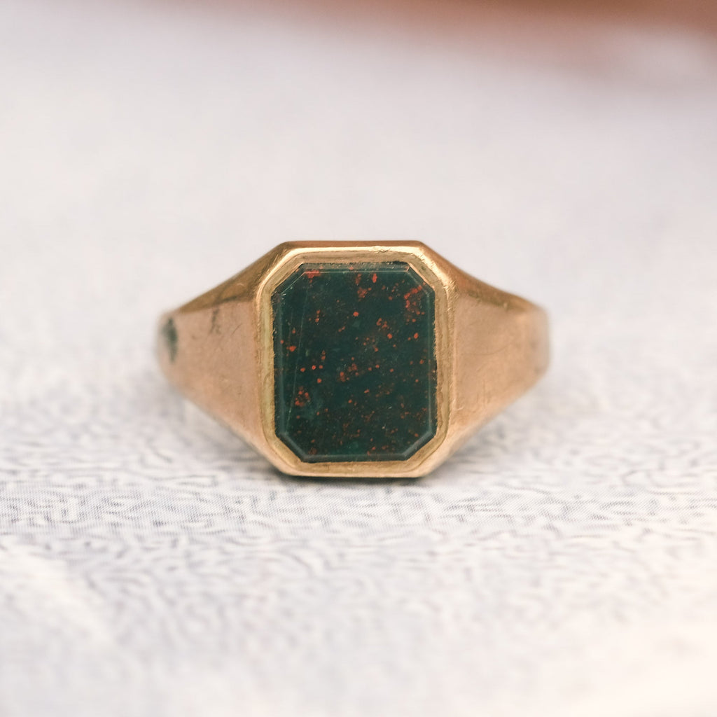 Vintage Bloodstone Octagon Signet Ring - Lost Owl Jewelry