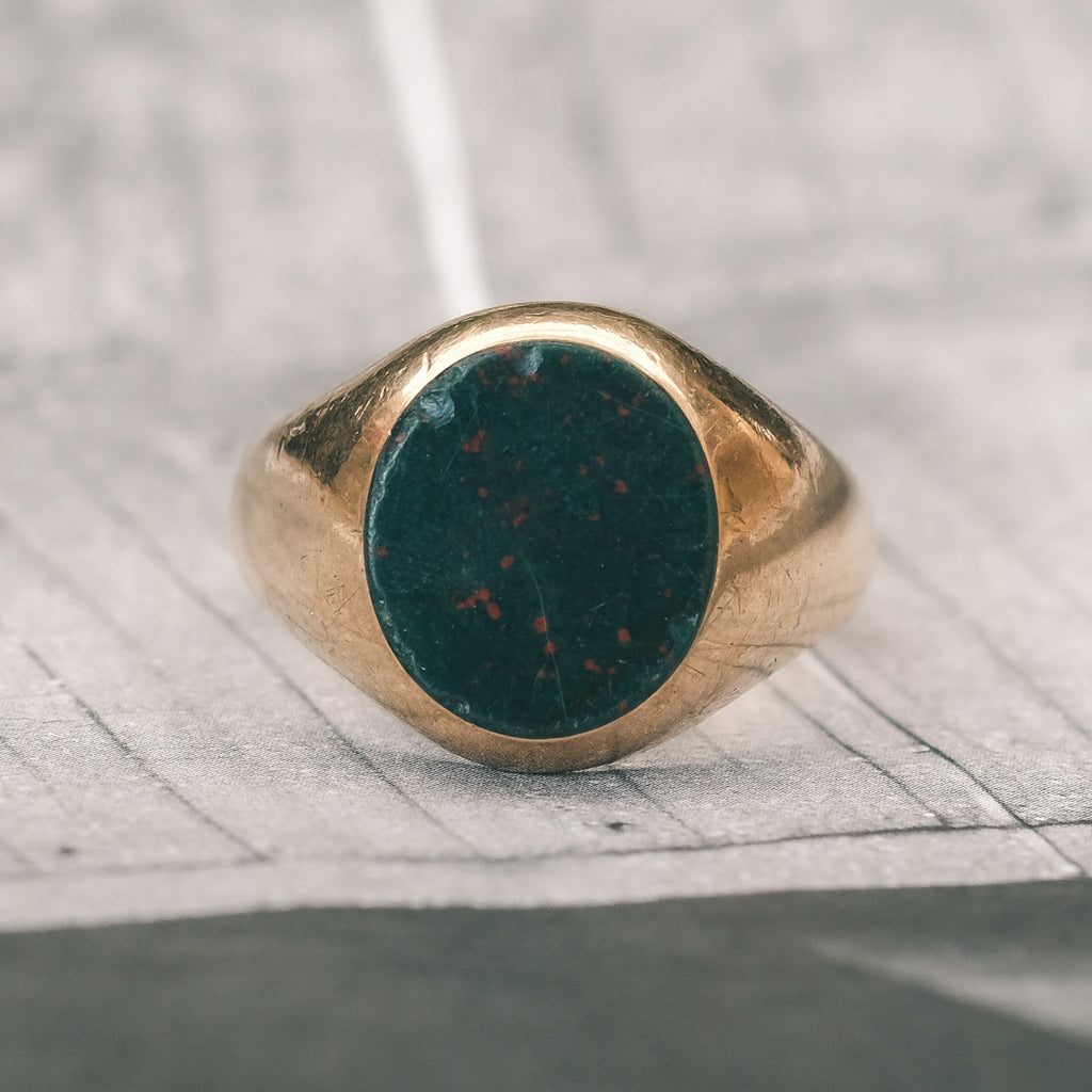 Vintage Bloodstone Oval Signet Ring - Lost Owl Jewelry