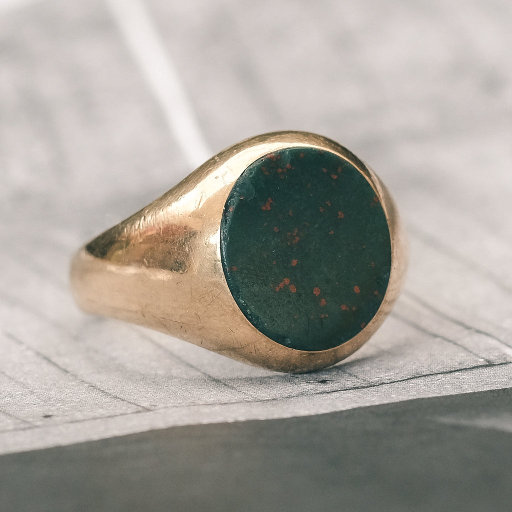 Vintage Bloodstone Oval Signet Ring - Lost Owl Jewelry