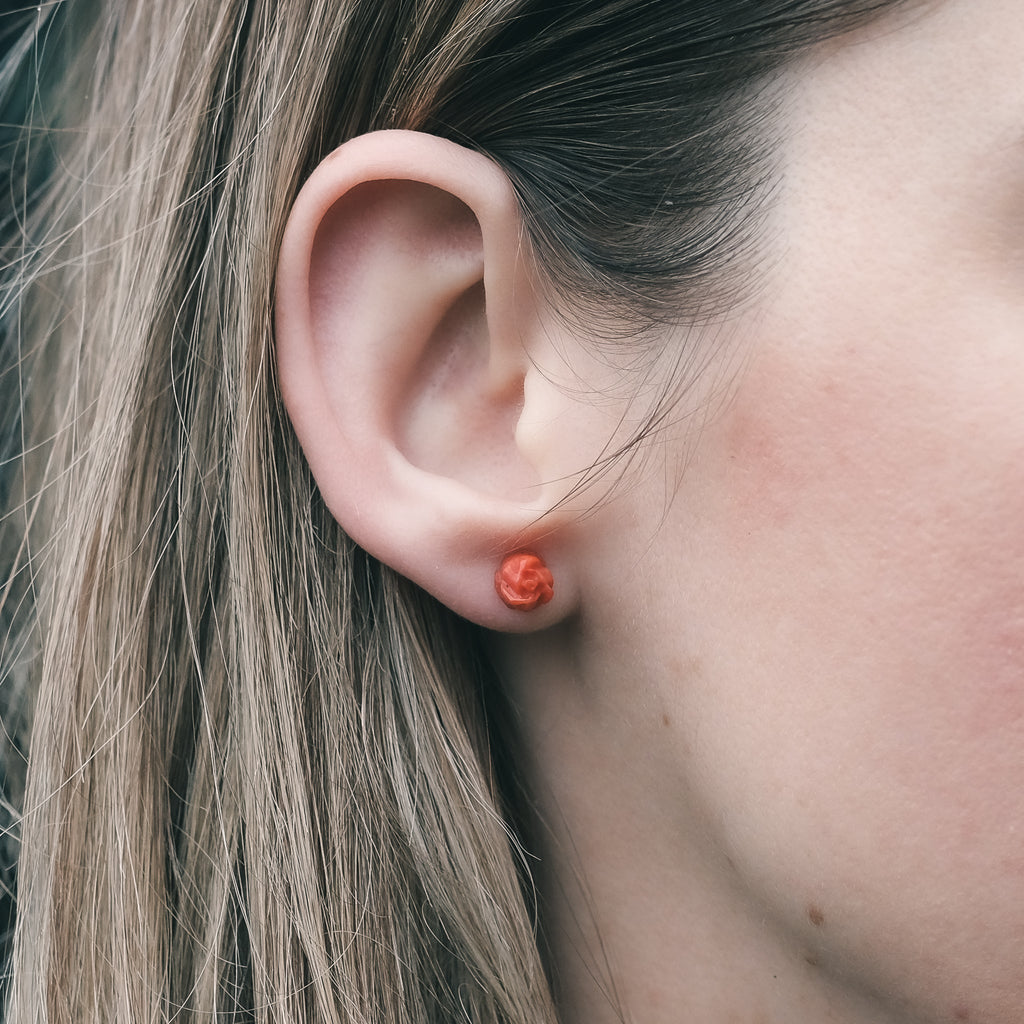 Vintage Coral Rose Earrings - Lost Owl Jewelry