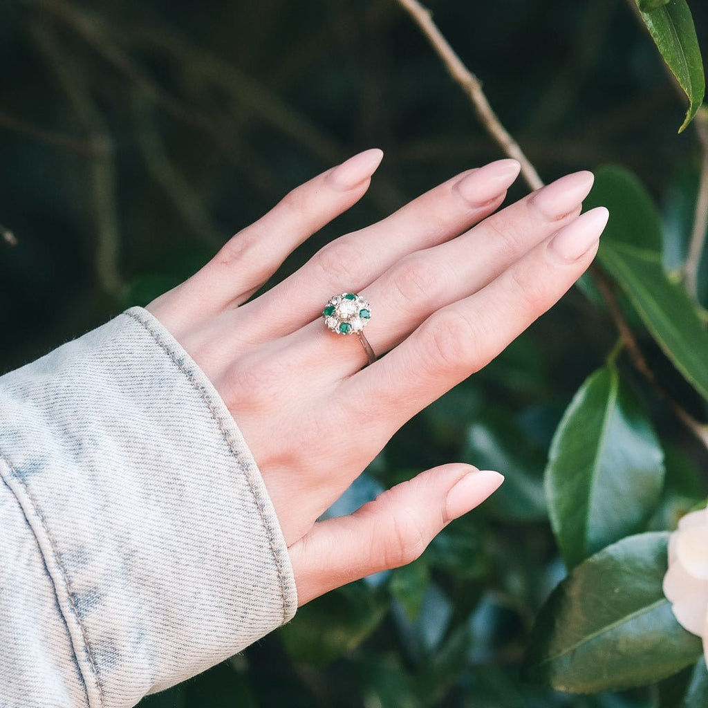 Vintage Diamond & Emerald Cluster Ring - Lost Owl Jewelry
