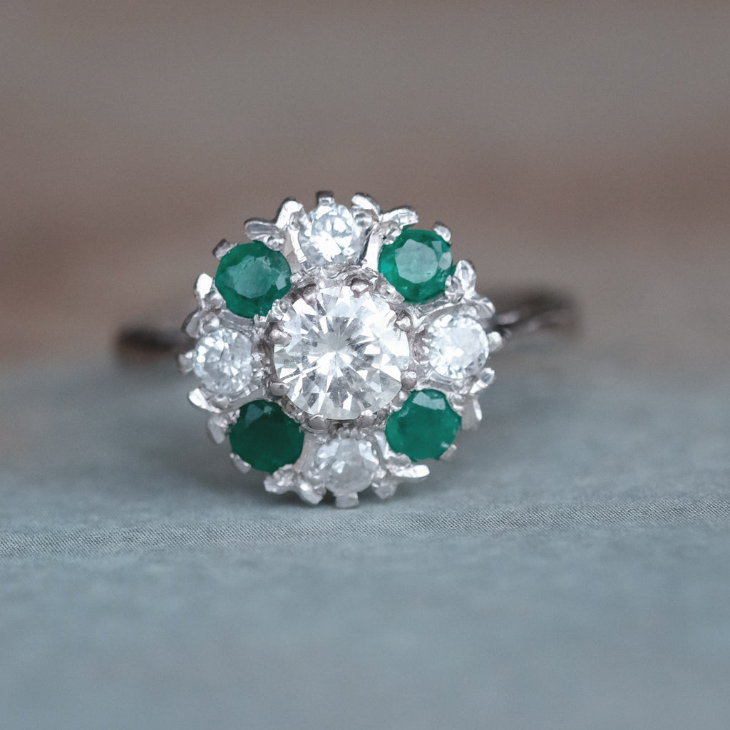 Vintage Diamond & Emerald Cluster Ring - Lost Owl Jewelry