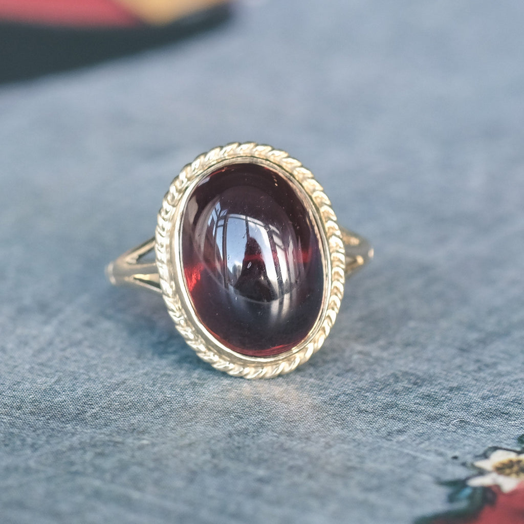 Vintage Garnet Cabochon Ring - Lost Owl Jewelry