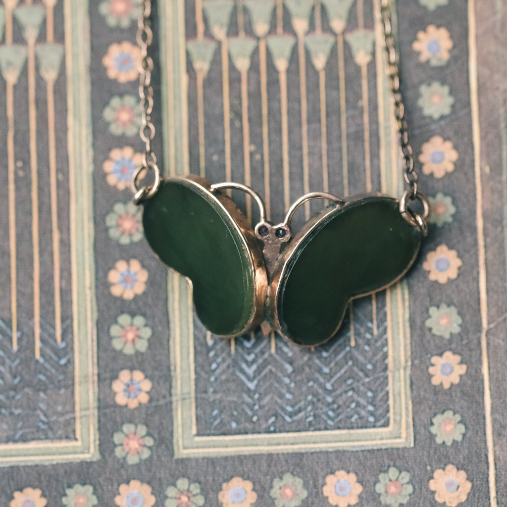 Vintage Jade Butterfly Necklace - Lost Owl Jewelry