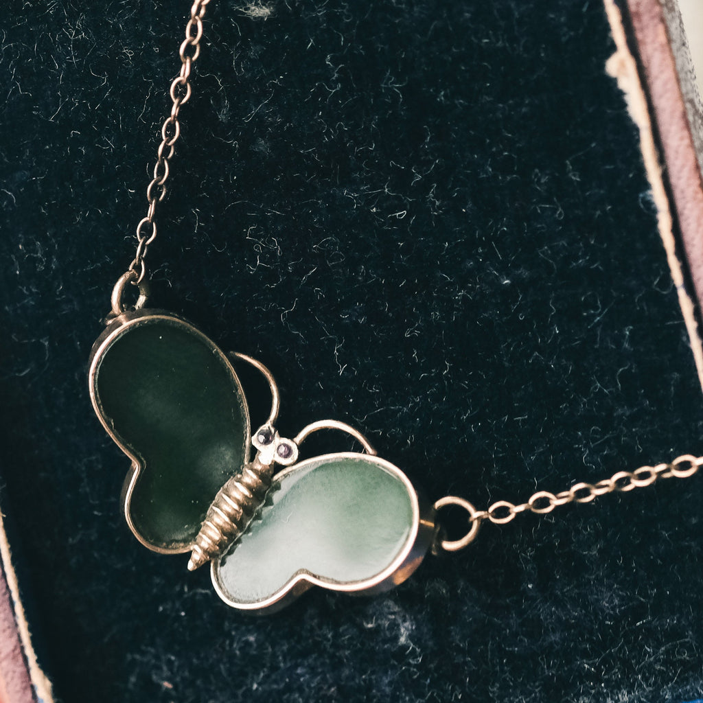 Vintage Jade Butterfly Necklace - Lost Owl Jewelry