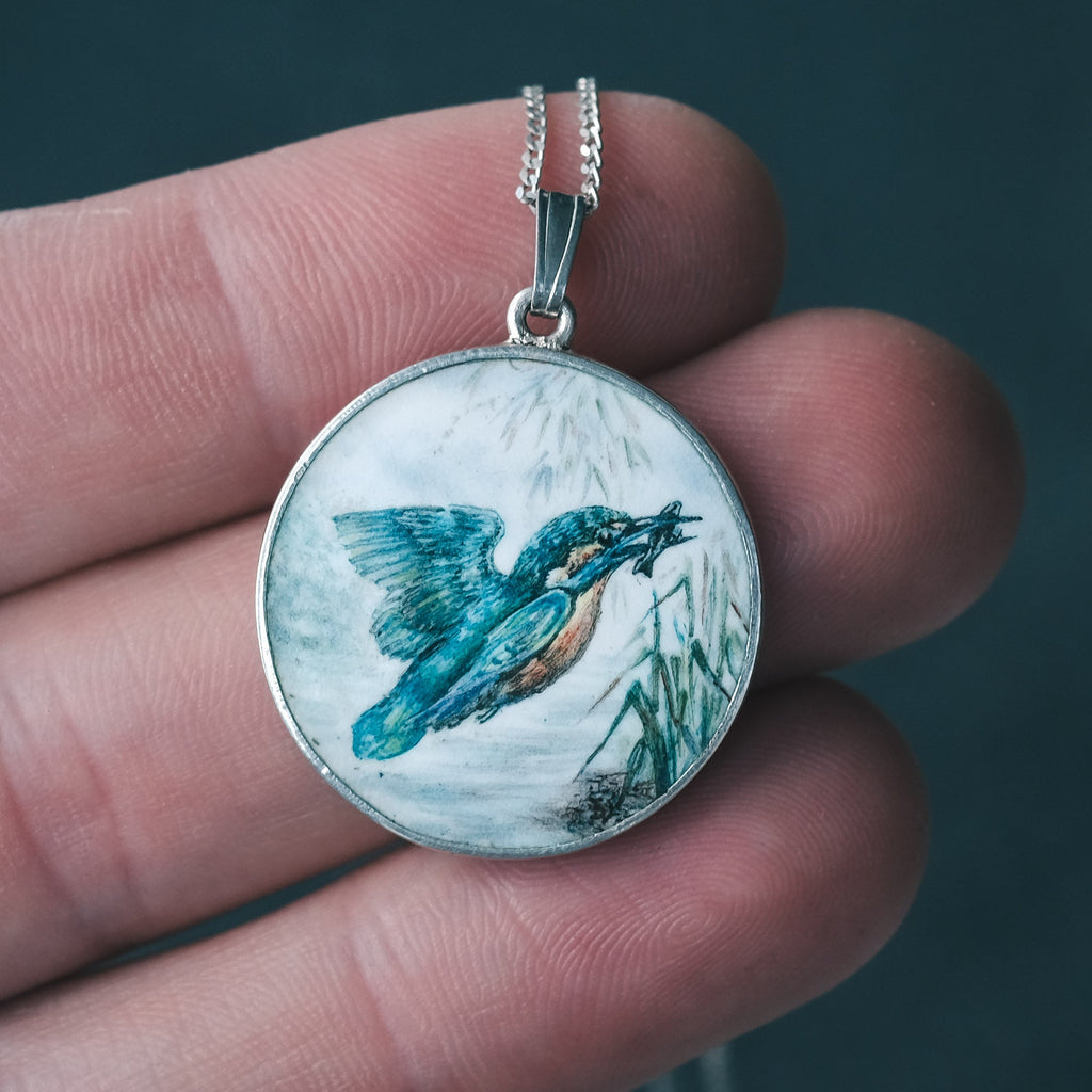 Vintage Kingfisher Miniature Pendant - Lost Owl Jewelry