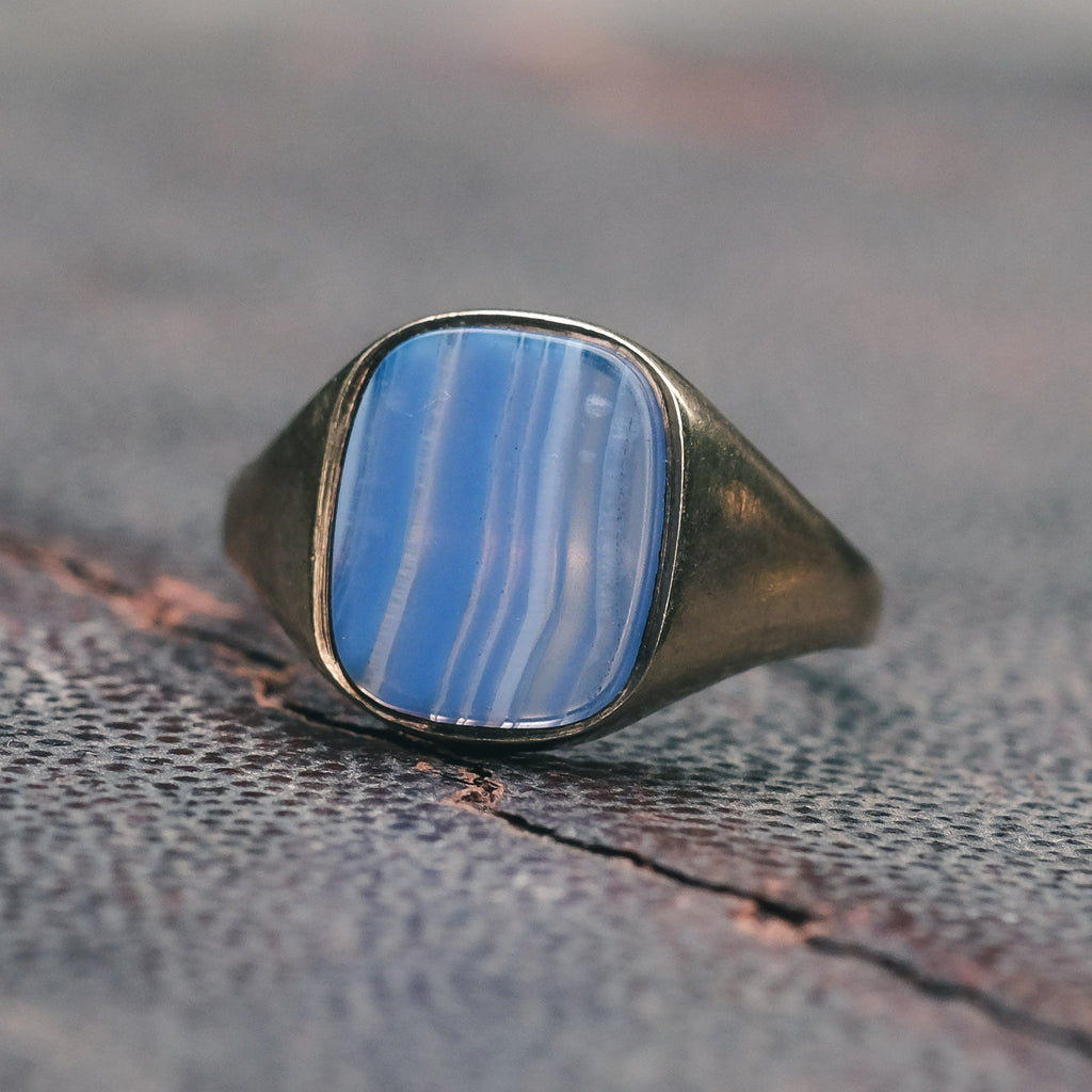 Vintage Lace Agate Signet Ring - Lost Owl Jewelry