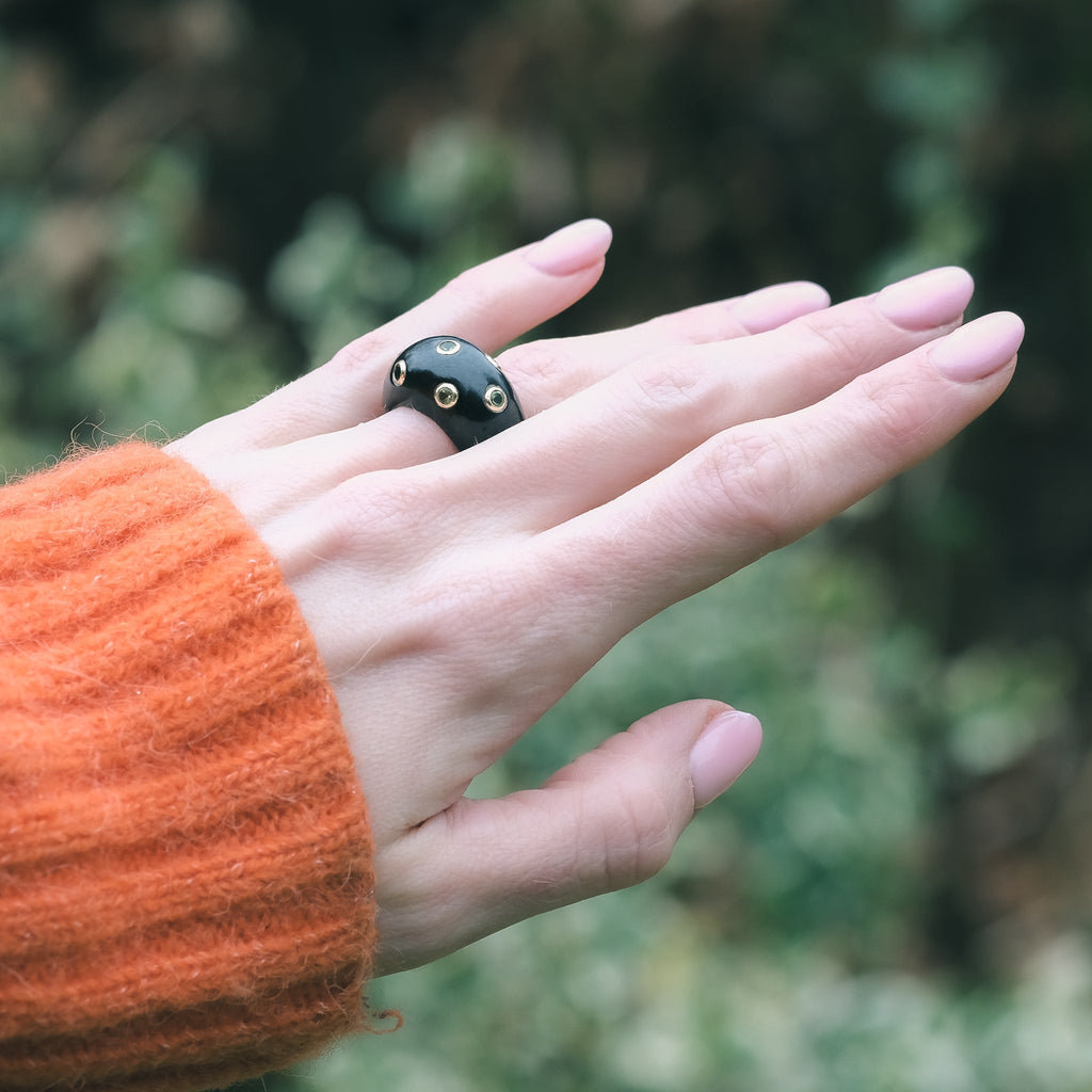 Vintage Onyx & Peridot Bombé Ring - Lost Owl Jewelry