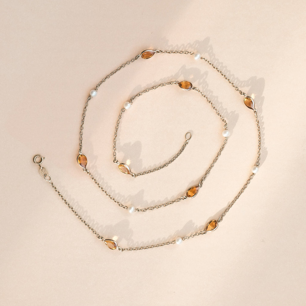 Vintage Pearl & Citrine Teardrop Chain - Lost Owl Jewelry