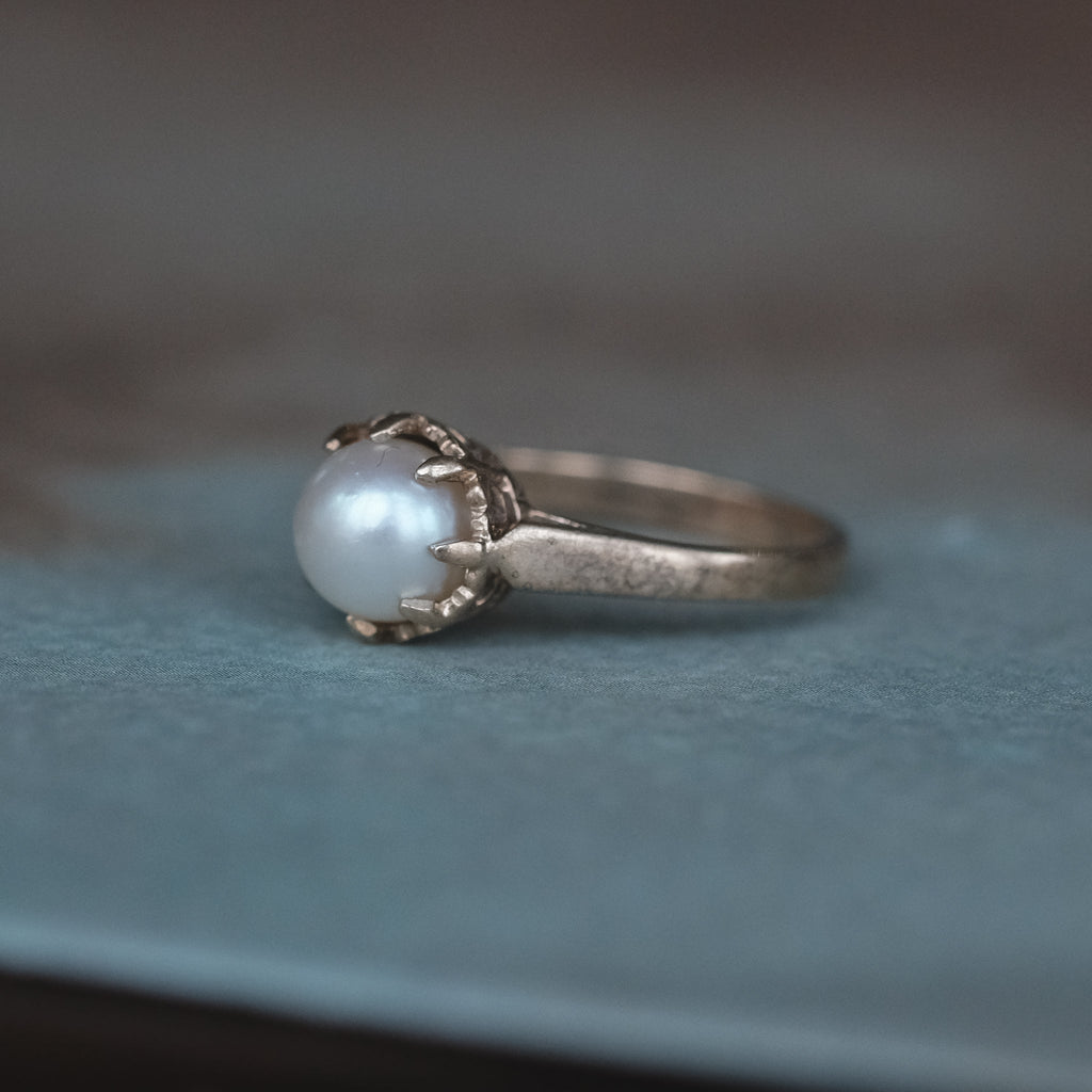 Vintage Pearl Solitaire Ring - Lost Owl Jewelry