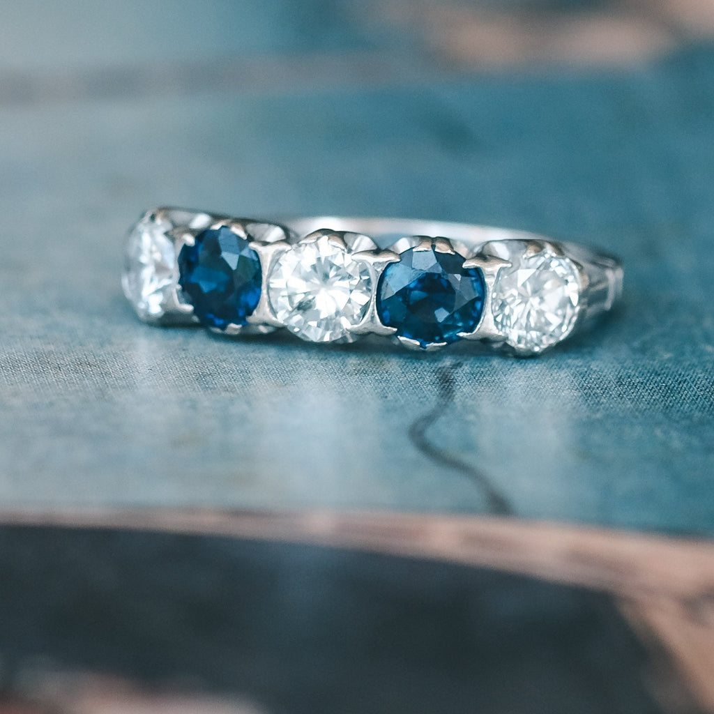 Vintage Sapphire & Diamond Half - Hoop Ring - Lost Owl Jewelry