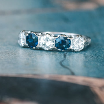 Vintage Sapphire & Diamond Half - Hoop Ring - Lost Owl Jewelry