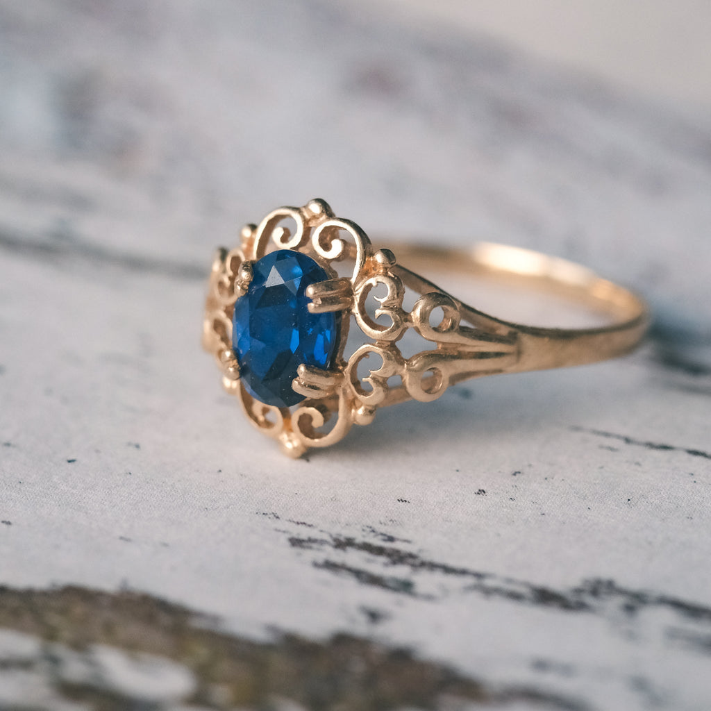 Vintage Sapphire Openwork Ring - Lost Owl Jewelry