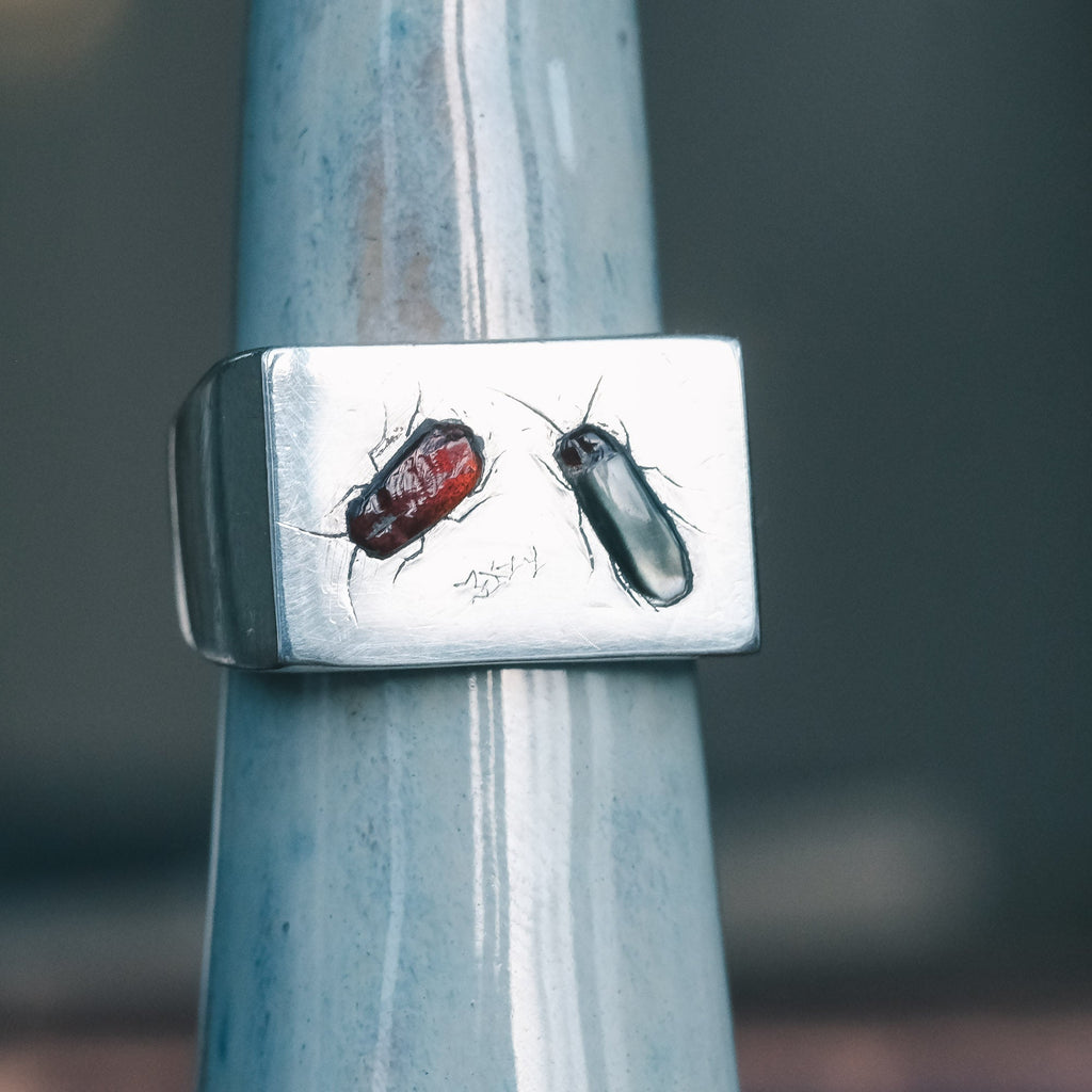 Vintage Shibayama Signet Ring - Lost Owl Jewelry