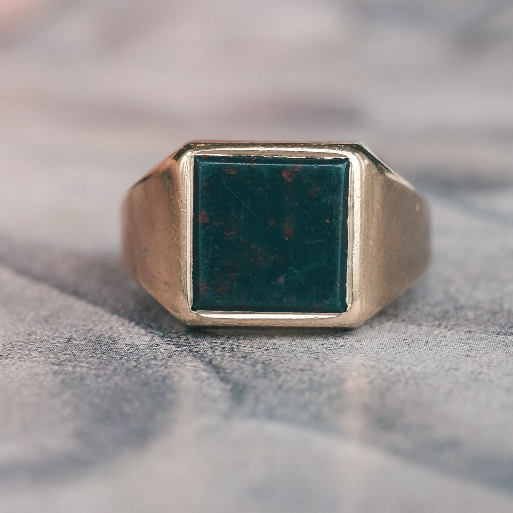 Vintage Square Bloodstone Signet Ring - Lost Owl Jewelry