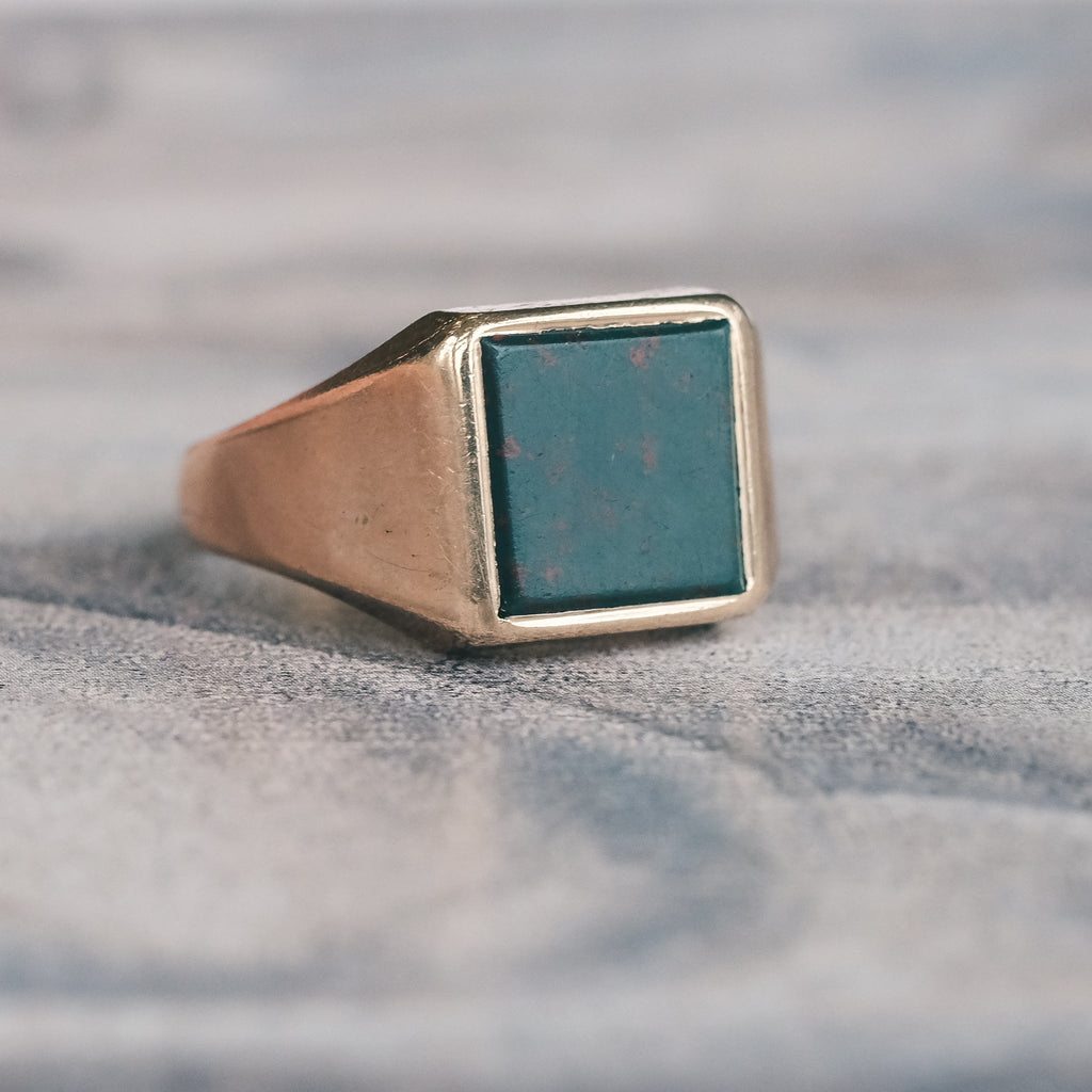 Vintage Square Bloodstone Signet Ring - Lost Owl Jewelry