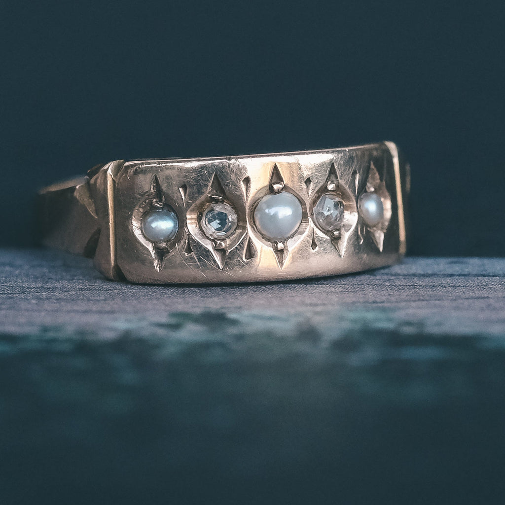 1880 Pearl & Diamond Gypsy Ring - Lost Owl Jewelry