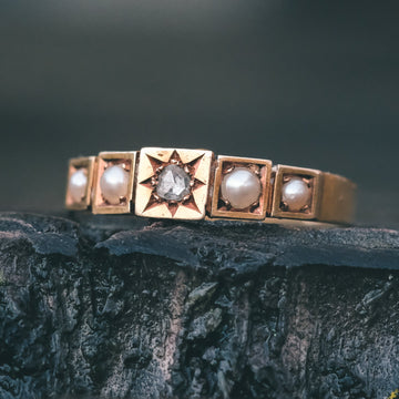 1887 Diamond & Pearl Stepped Band - Lost Owl Jewelry
