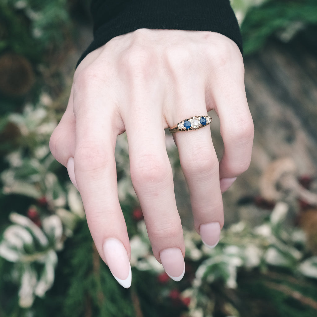 1890 Diamond & Sapphire Belcher Ring - Lost Owl Jewelry