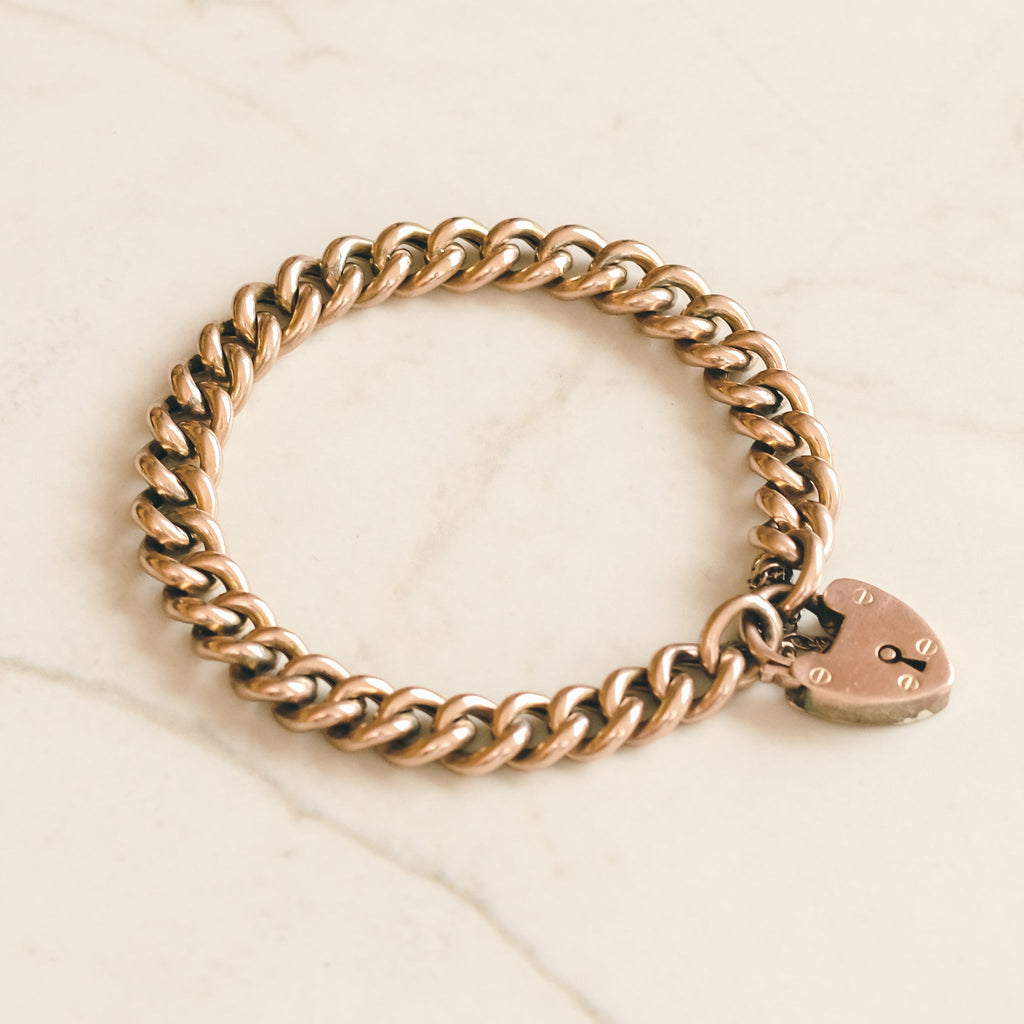 1902 Heart Padlock Curb Link Bracelet - Lost Owl Jewelry